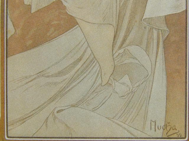 アルフォンス・ミュシャ、夜の安らぎ、連作〈四つの時の流れ〉より、希少な画集より