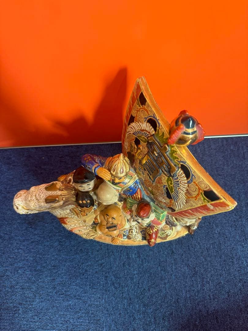 1816 九谷焼　七福神　宝船　縁起物　商売繁盛　置物　時代物