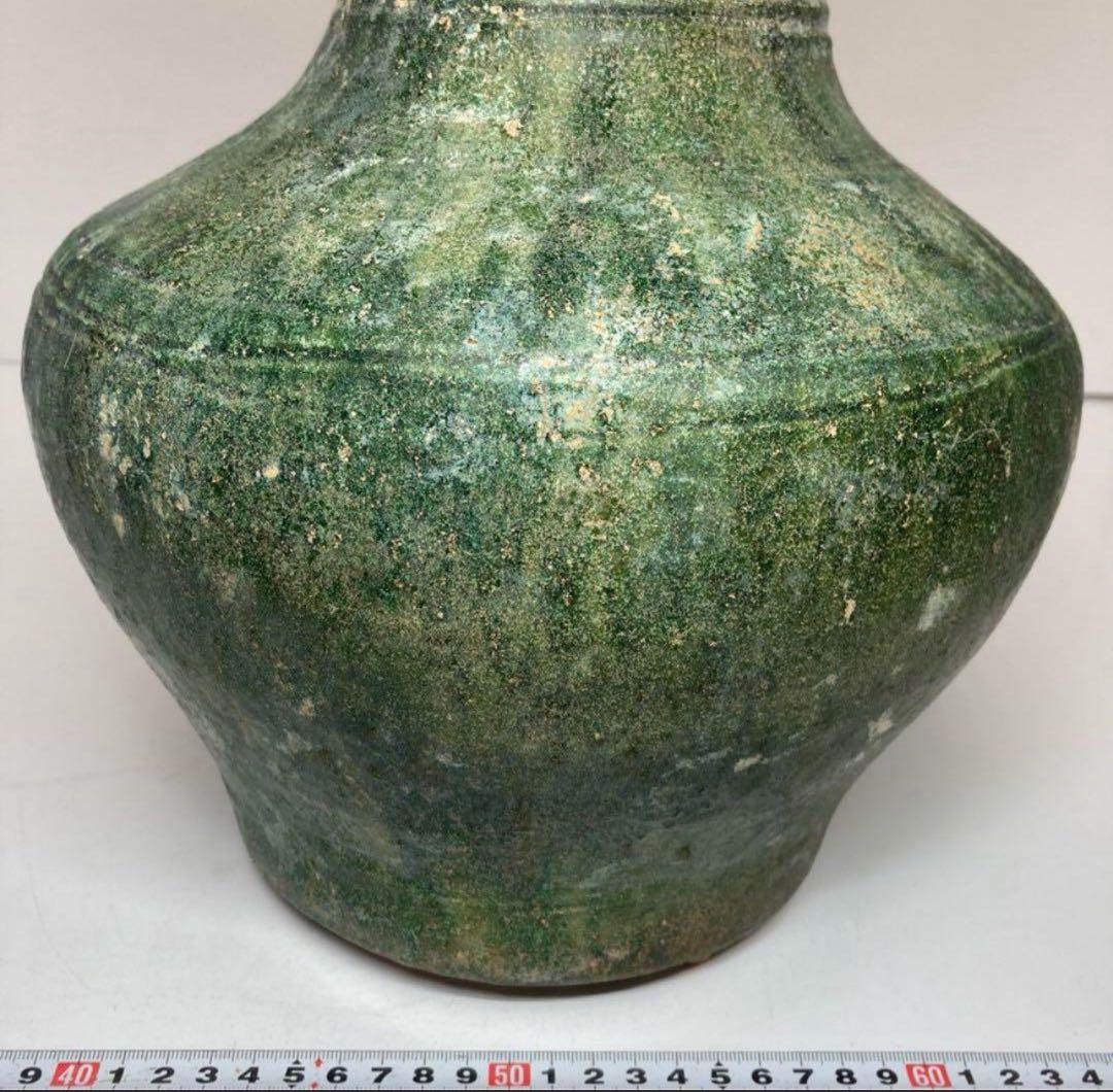 中国漢時代　漢緑釉大壺 高さ35.3cm 漢緑