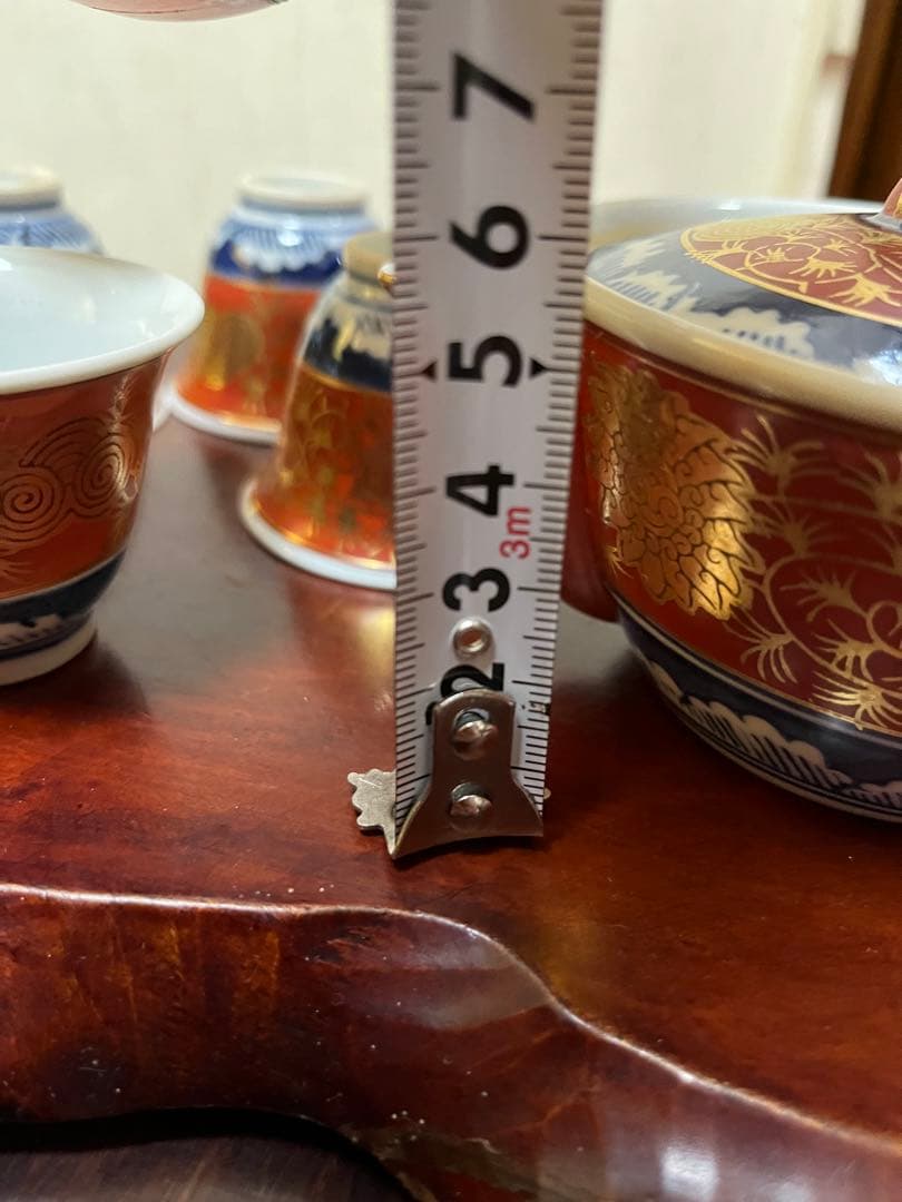 九谷焼 煎茶道具　煎茶器セット　長右衛門 金蘭手 茶器　細長湯冷し　骨董