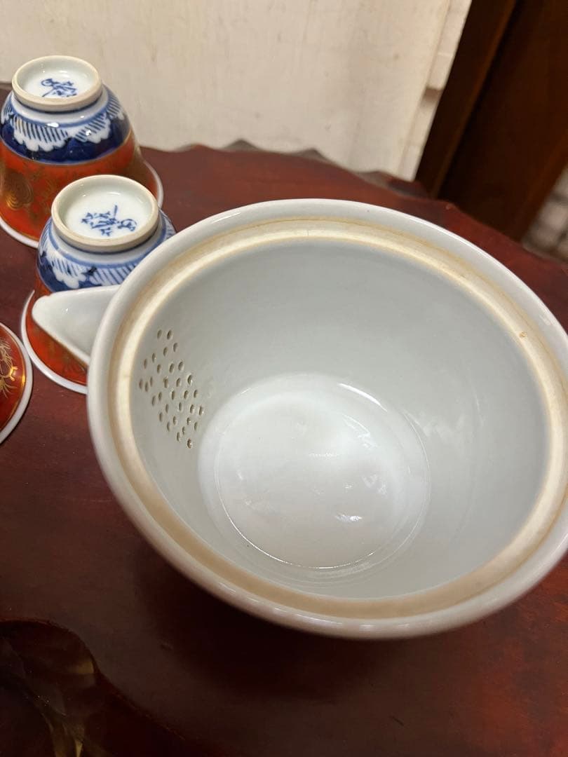 九谷焼 煎茶道具　煎茶器セット　長右衛門 金蘭手 茶器　細長湯冷し　骨董