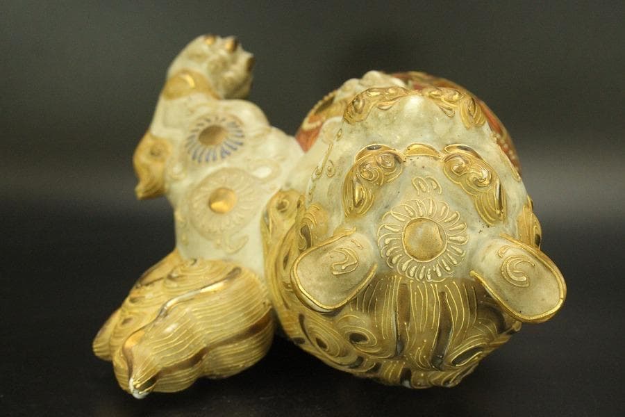 九谷 金彩 獅子 置物 時代物(A688)