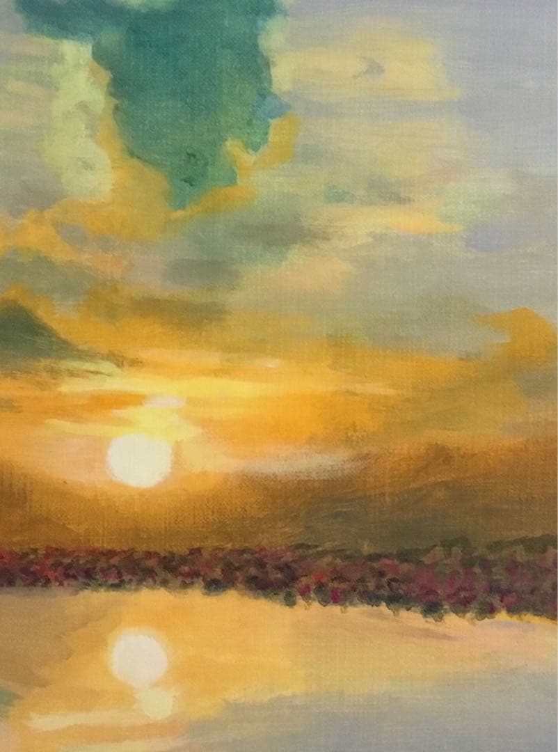 油彩画　［　夕日に映える　」F6号　原画