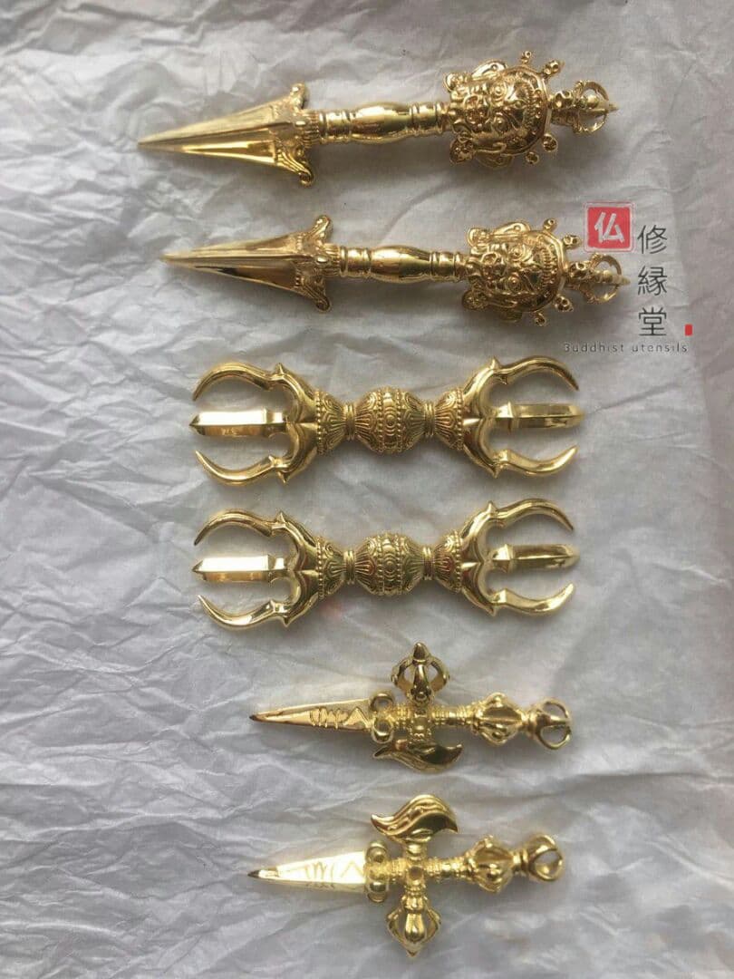 真言宗法具 6点セット ペンダント【穢迹金剛杵·エツ刀】三鈷杵 法器 真鍮制