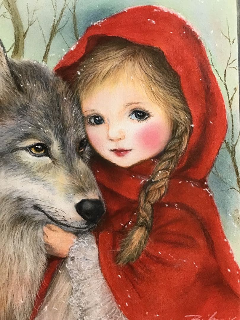 赤ずきんちゃん　ハンドメイドパステル画　絵画アート原画