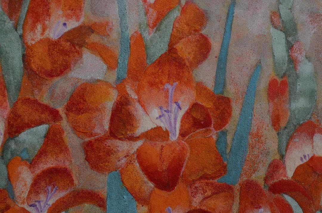 【「グラジオラス」 岩絵の具 額入り】東山魁夷の流派