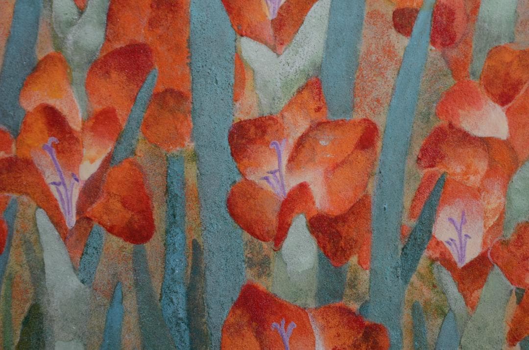 【「グラジオラス」 岩絵の具 額入り】東山魁夷の流派