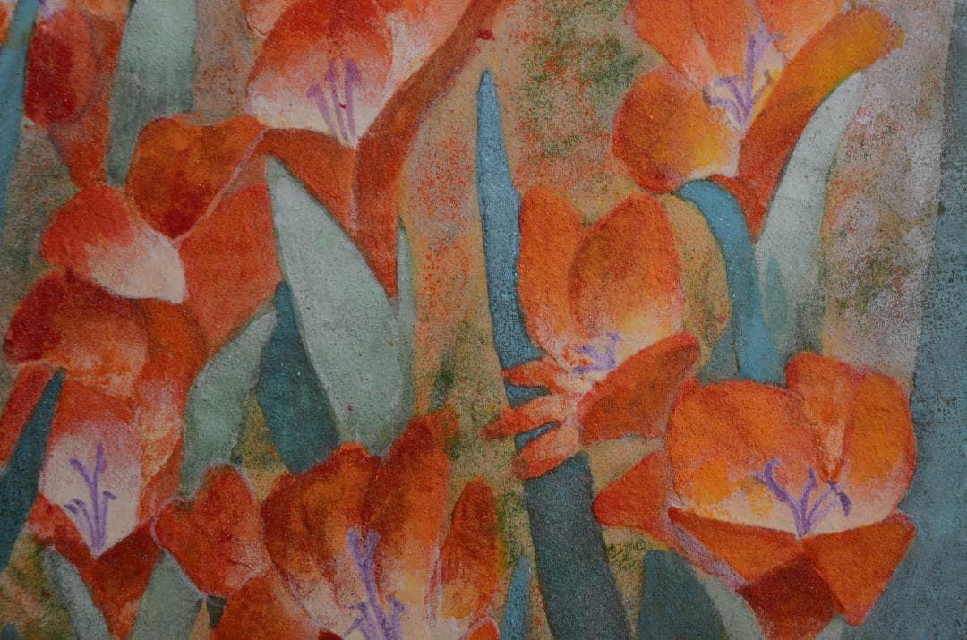 【「グラジオラス」 岩絵の具 額入り】東山魁夷の流派