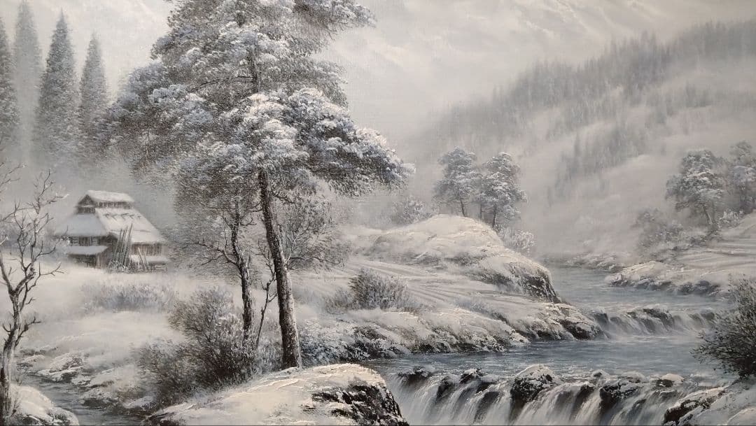 人見友紀　伝説の逃亡画家　雪景色　油彩　油絵　風景画　12号