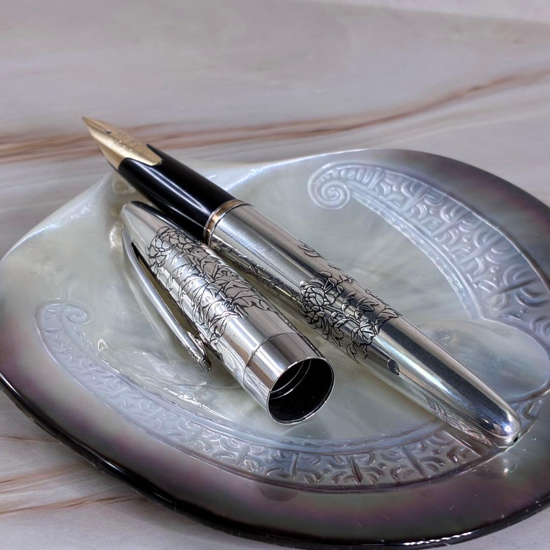 PILOT CUSTOM　万年筆 シルバーン　軸銀製　シルバー　ペン先K18 菊