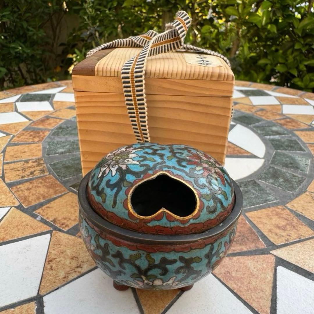 中国美術　景泰藍　七宝　香炉　唐物　骨董　共箱