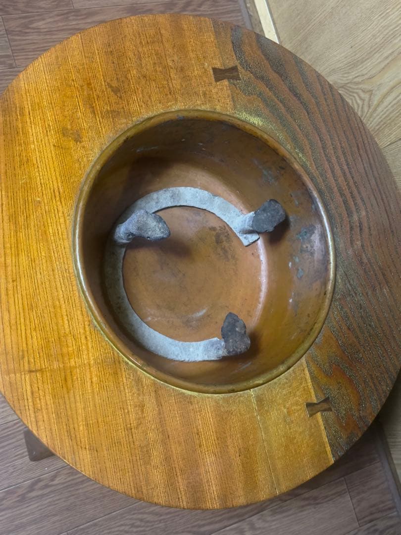 骨董火鉢囲炉裏テーブル　セット　レトロ ちゃぶ台 鉄五徳木灰付き