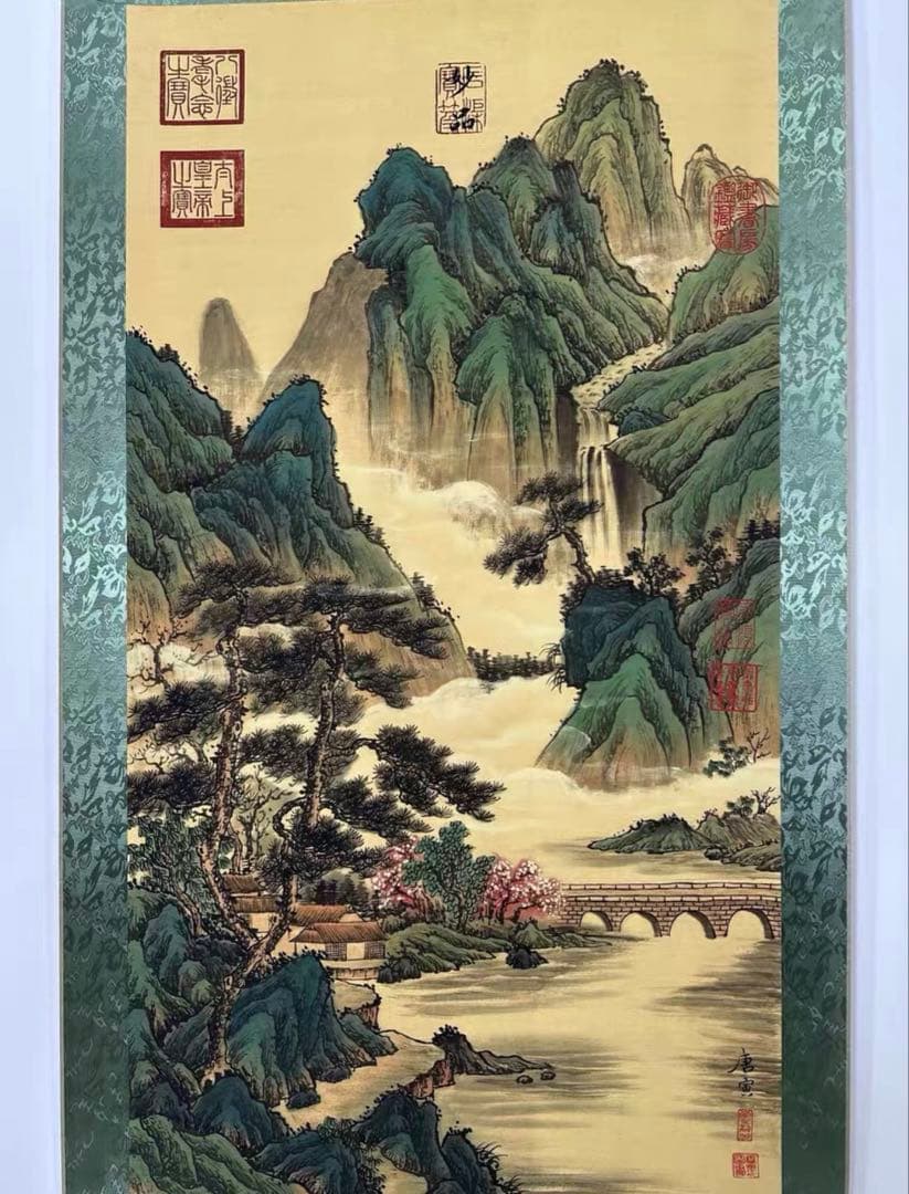 中国山水画 掛け軸 唐寅《松環水秀》 三尺 中堂掛け軸／防伪标识付き／実物撮影