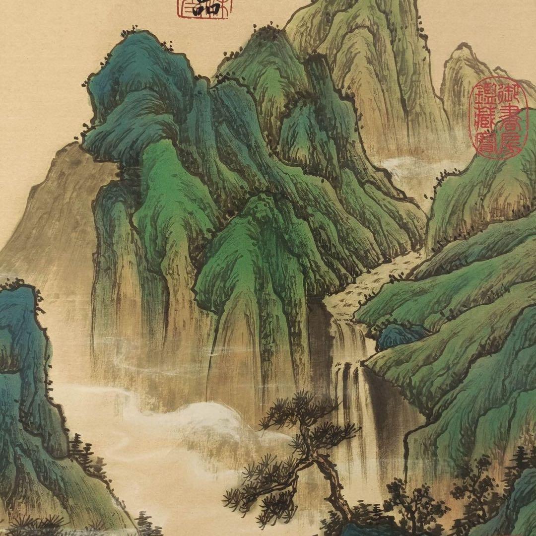 中国山水画 掛け軸 唐寅《松環水秀》 三尺 中堂掛け軸／防伪标识付き／実物撮影