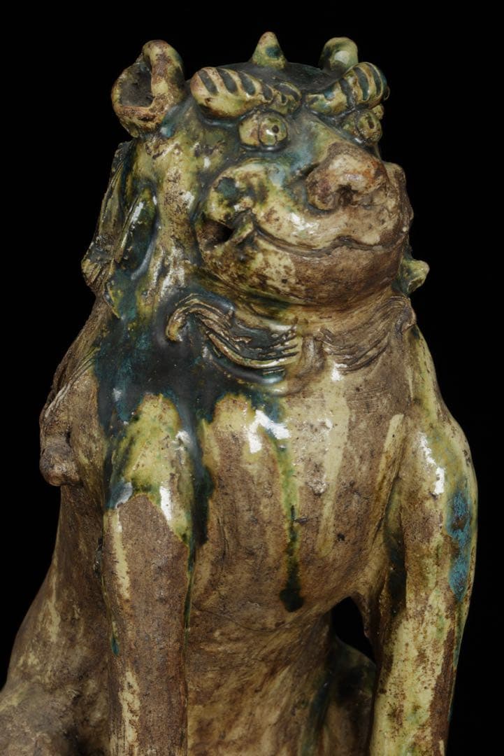 K*M様 江戸期名陶 【加藤春岱】 瀬戸焼 特大狛犬 阿吽 一対 桐箱 獅子 古