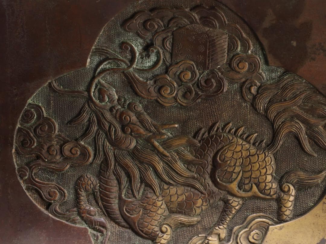 BK443　中国古玩　大明洪武 工部監造　象耳銅製花瓶 壺 箱付　高さ47.9㎝