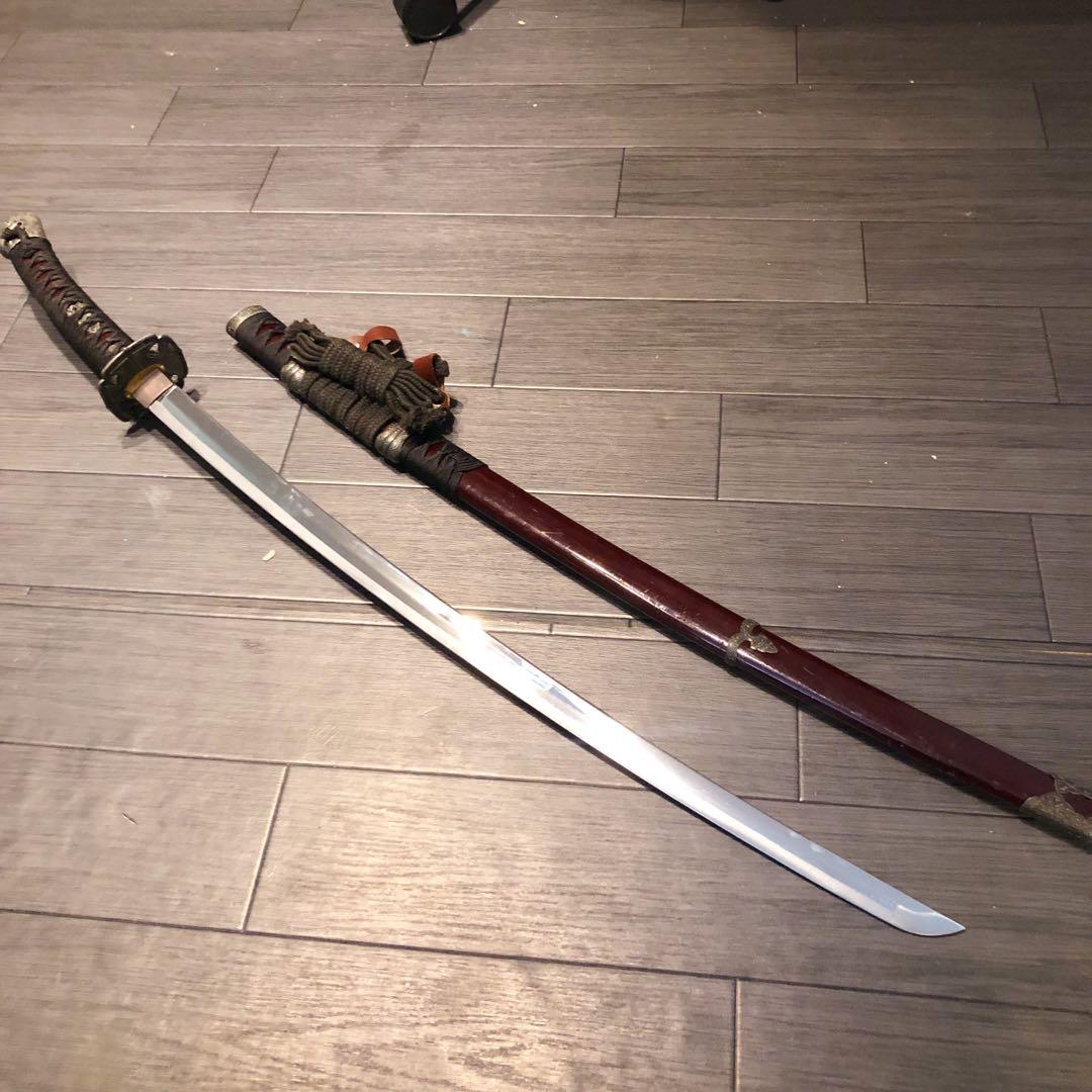 高級模造刀　日本軍拵え　居合刀　樋入刀身　合金刀身　朱拵え　重みあり