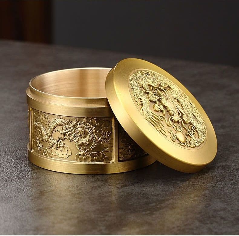 銅 細工 レリーフ竜紋茶壺 茶道具 香道具 工芸品 置物