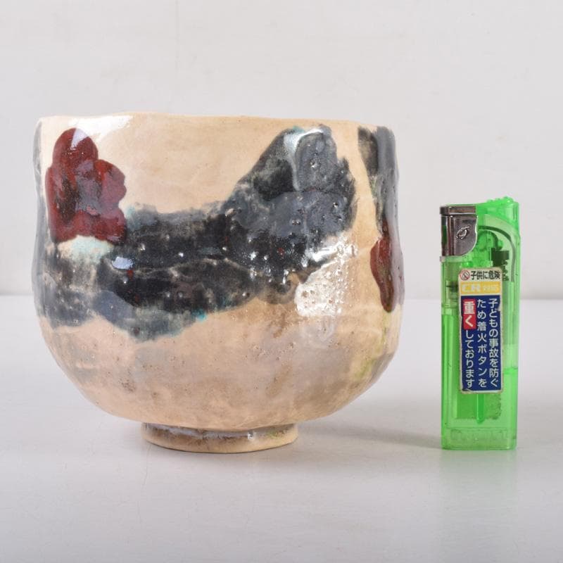 茶道具　啓寿庵　七宝釉薬彩　花文　茶碗　共箱　N　7219