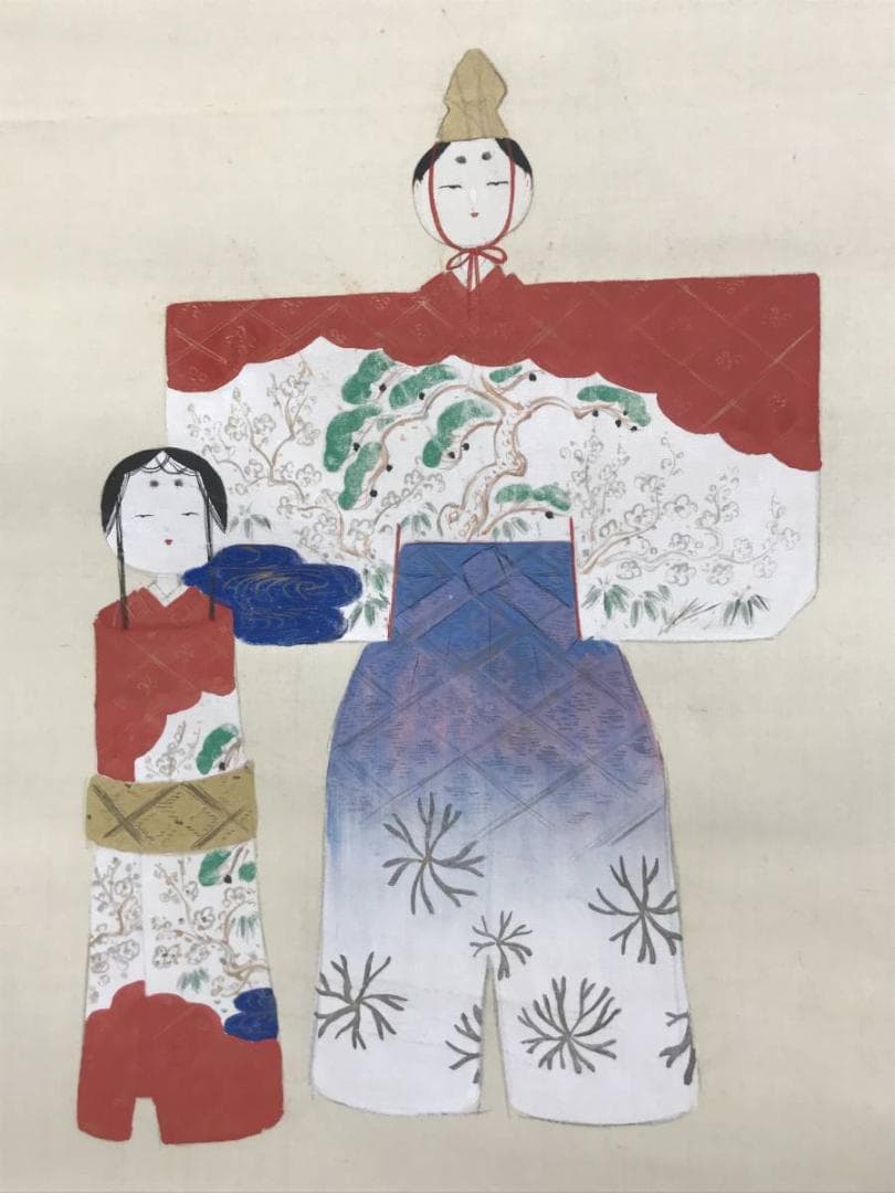 【真作】松宮芳年/立雛図/ヒナ図/掛軸☆宝船☆AD-434