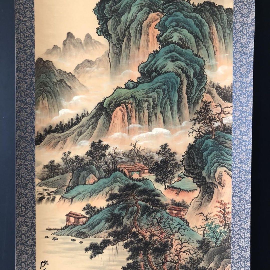 三尺中堂 掛け軸 張大千 意境幽然 表装済