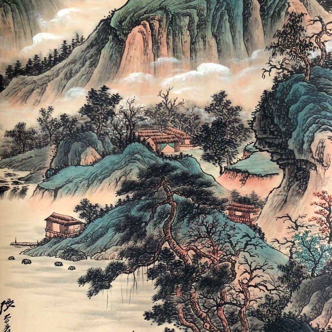 三尺中堂 掛け軸 張大千 意境幽然 表装済