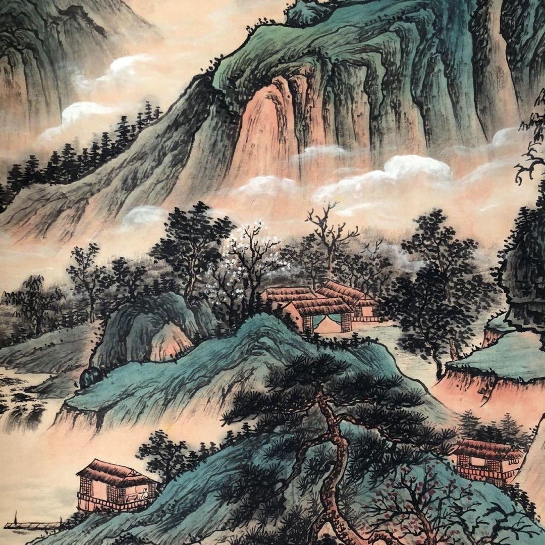 三尺中堂 掛け軸 張大千 意境幽然 表装済