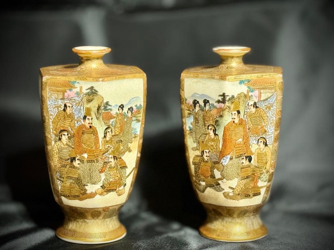 大日本薩摩焼保土田金襴手人物花瓶(16萬半額)