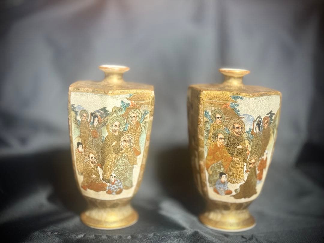 大日本薩摩焼保土田金襴手人物花瓶(16萬半額)