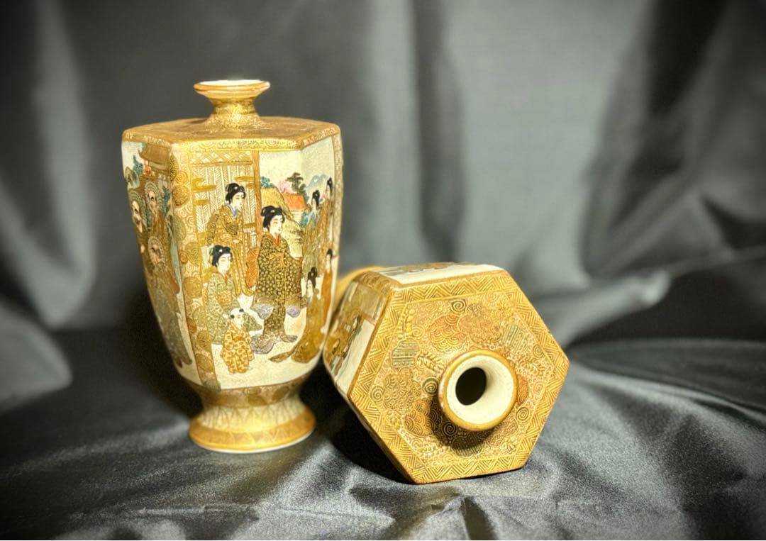 大日本薩摩焼保土田金襴手人物花瓶(16萬半額)