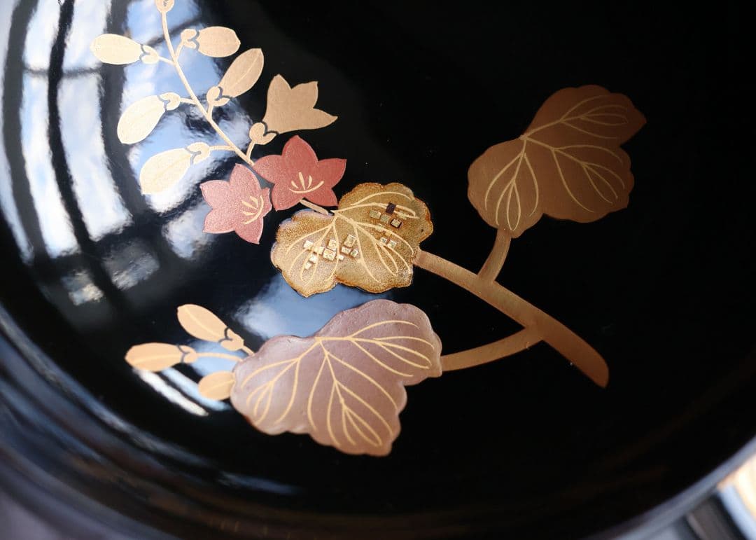 【CM403】天然木漆塗 菊桐鳳凰金蒔絵 黒塗 吸物椀 1客 昭和期 木製漆器