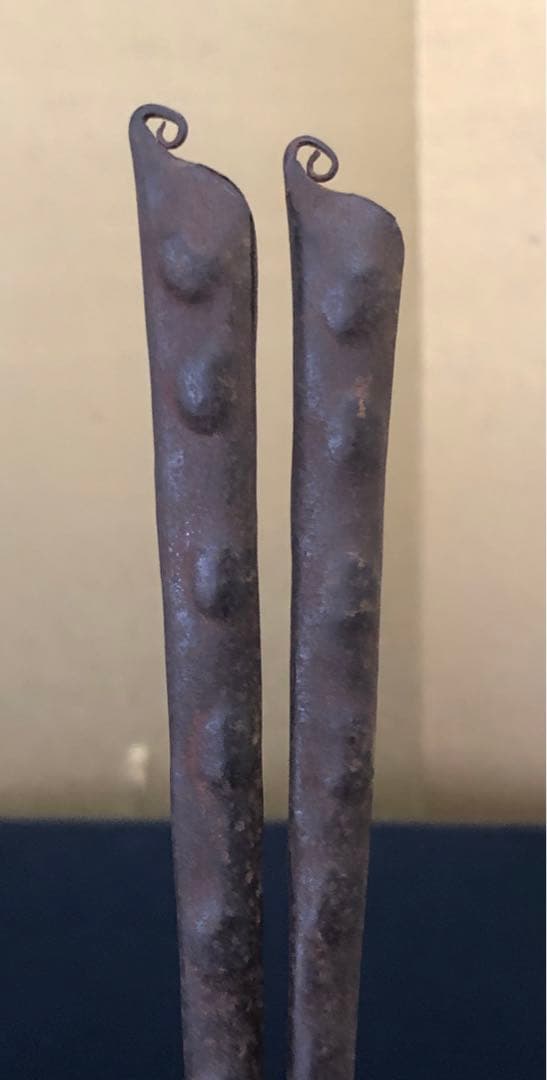 《R》茶道具 明珍造 豆形火箸 鉄火箸 全長約28.7㎝ 木箱　260209け1