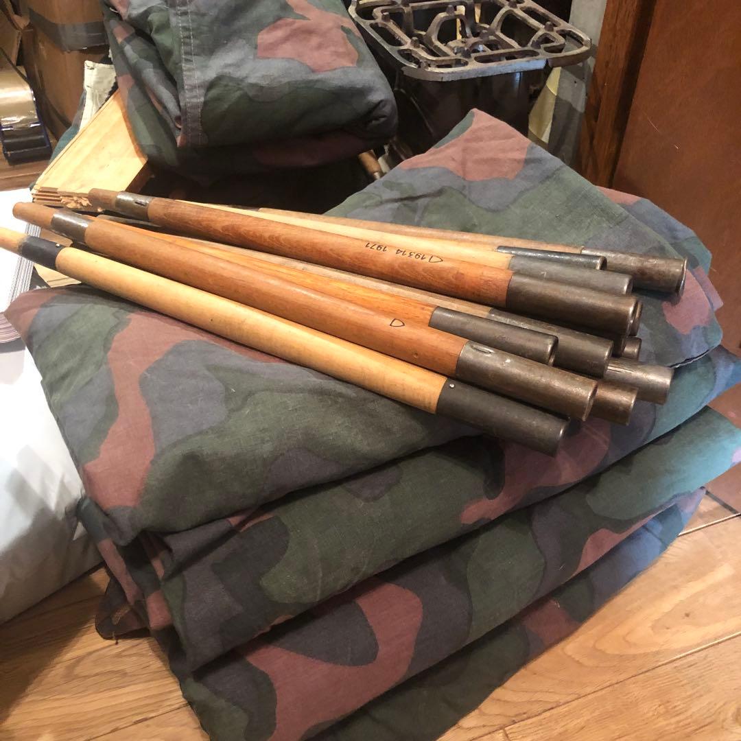 【軍幕屋】Ｂ級品★ノルウェー軍カモⅡテント★４枚★ビンテージ★野営★ポール8本付