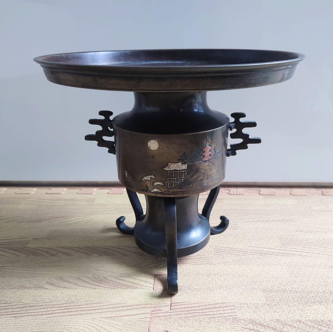 金属工芸　銅器　銀象嵌　薄端　華道