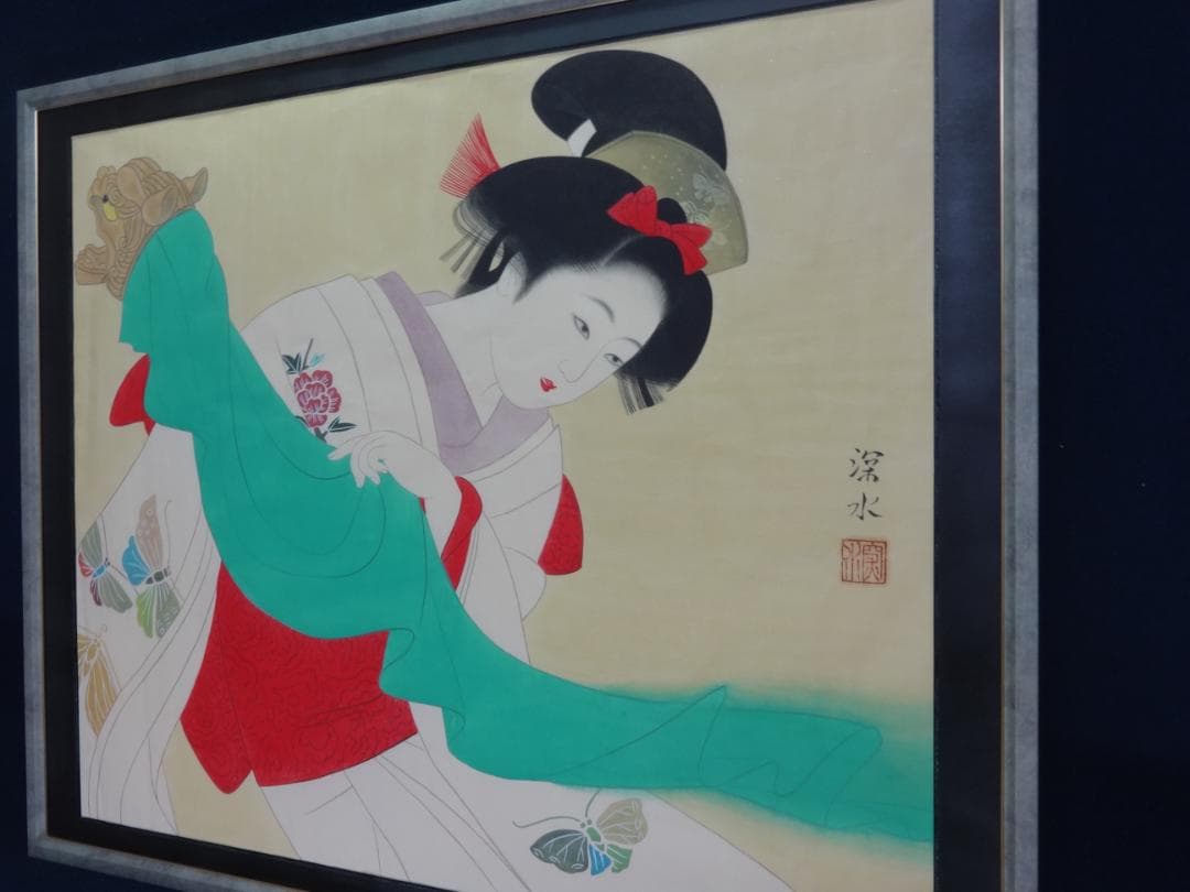 伊東深水 鏡獅子 1934年頃　肉筆水彩画　紙本著色・額装