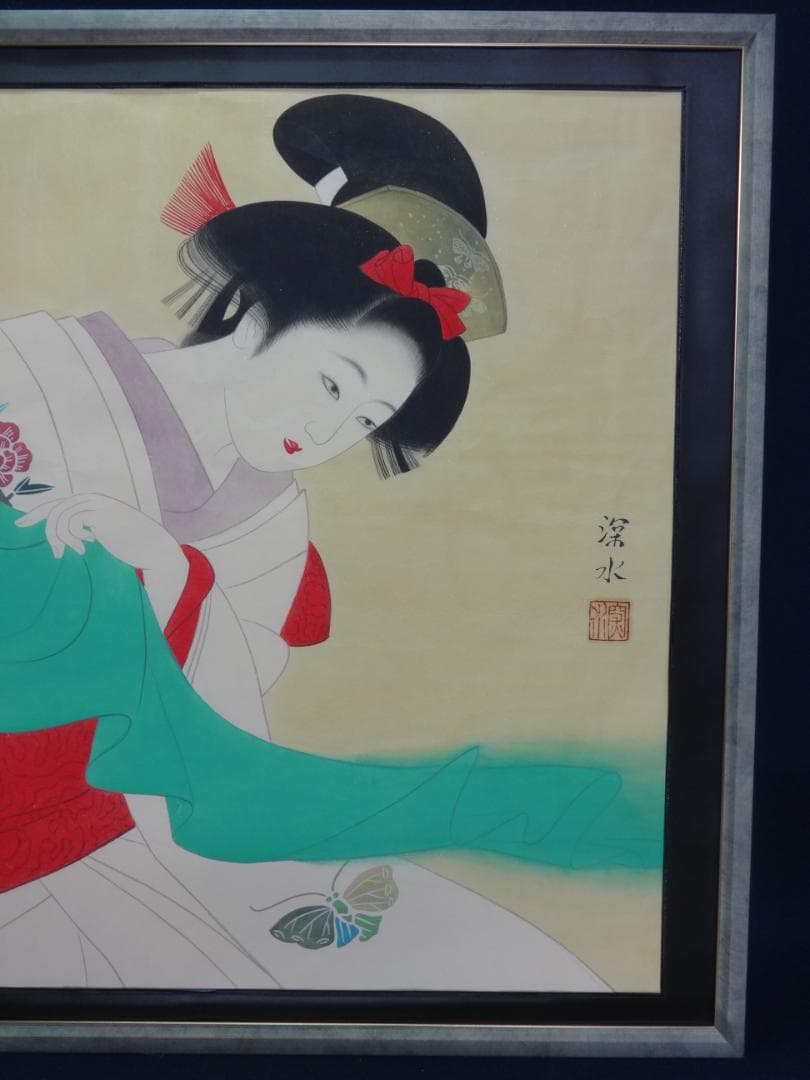 伊東深水 鏡獅子 1934年頃　肉筆水彩画　紙本著色・額装