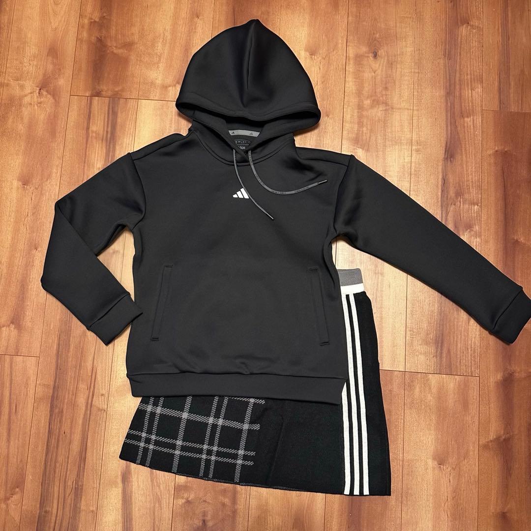 長袖フーディ　ニットスカート　セットアップ　サイズM 秋冬　チェック　パーカー