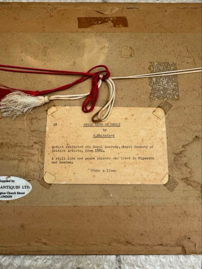Sidney T. Whiteford 1880年　水彩画　果物の静物　額装