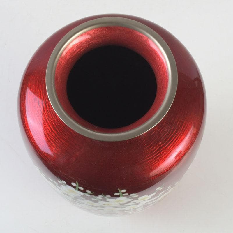 七宝焼　赤透釉　四君子文　花瓶　V　9699A