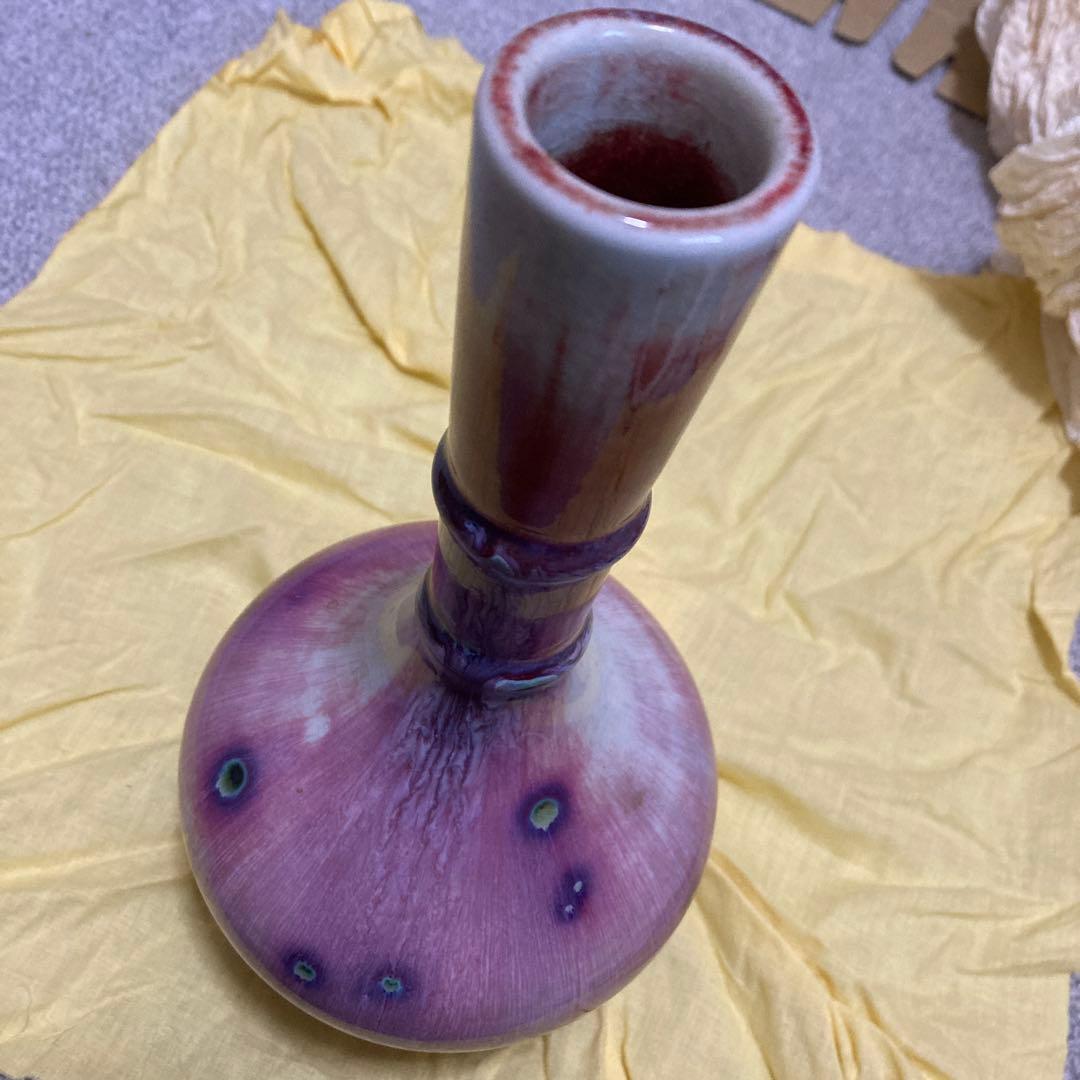 【皇室献上作家・共箱栞付】孔雀窯 松山雅英 花入 花瓶 窯変釉 陶芸 美術品