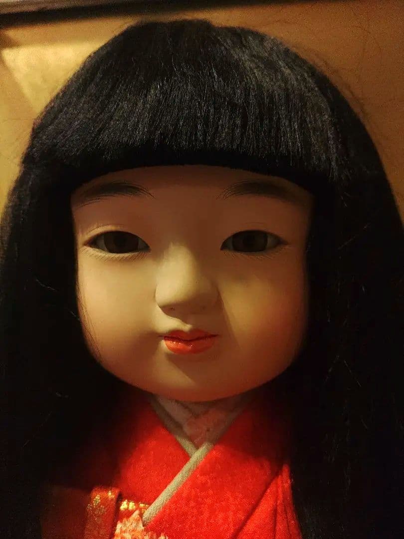 市松人形 (日本人形)11号 人形の久月 赤 着物 花柄 豪華 ガラスケース付き