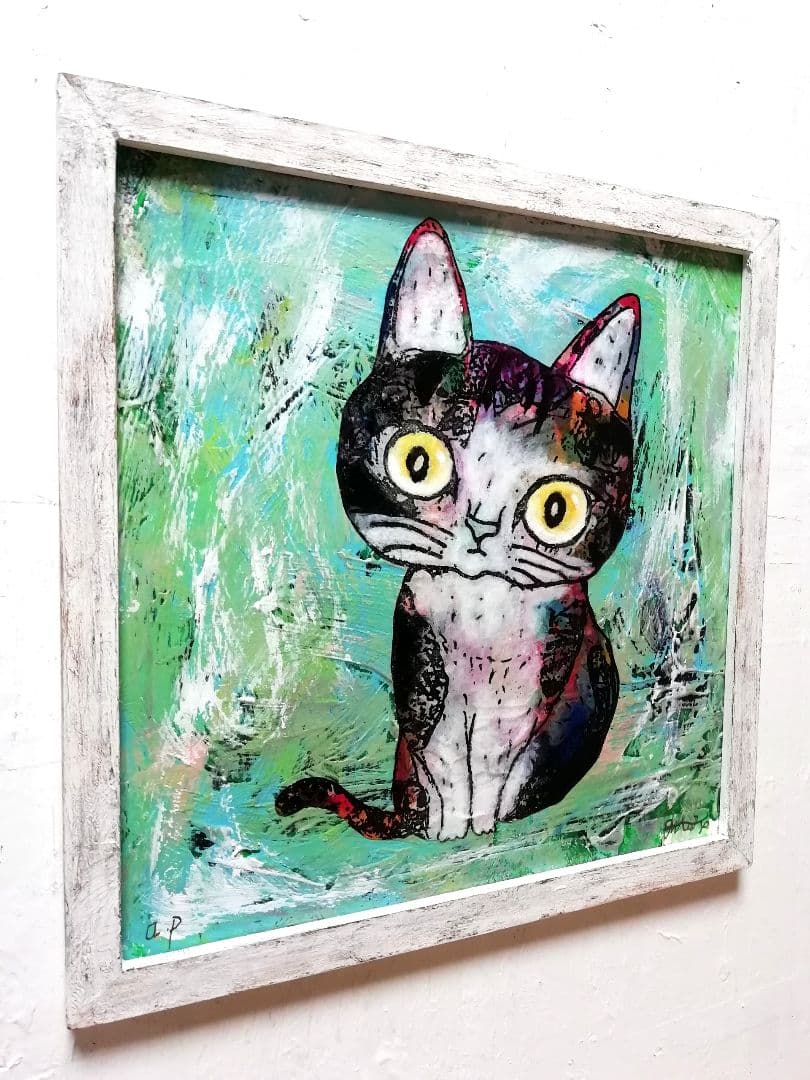 額付き銅版画応用絵画　title「ひらめき猫」アップグレード