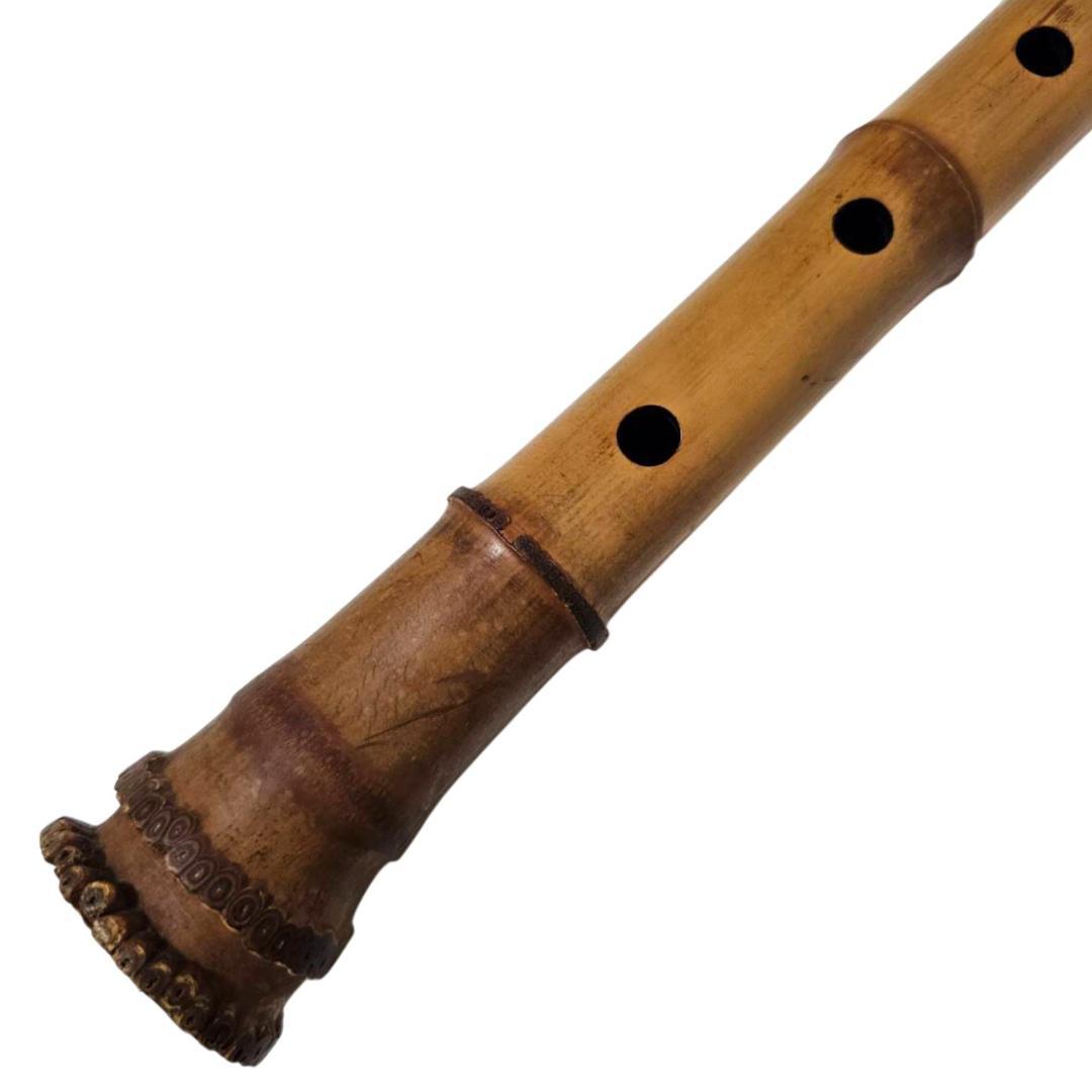 尺八 都山流 1尺8寸 5孔 D調 太管 根付 二分割 和楽器 竹 黒継ぎ輪