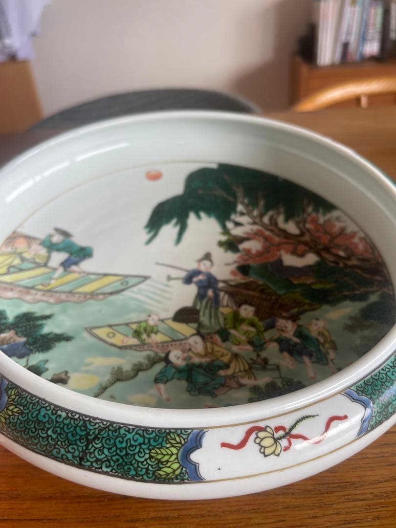 康熙五彩山水人物紋水盤