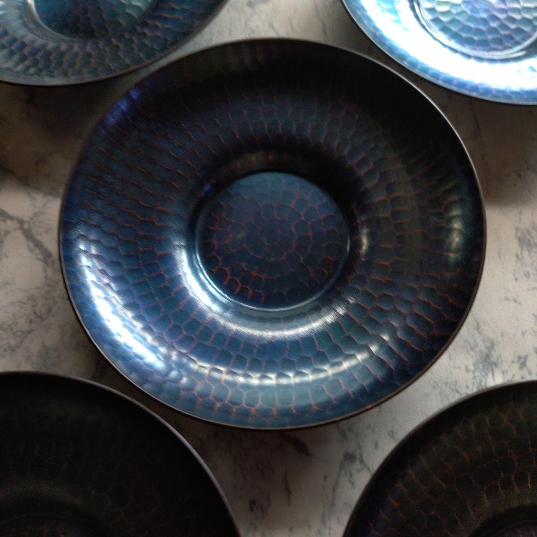 【玉川堂】鎚起銅器 無形文化財 紫金色鎚肌銅製托子 美術品 共箱付 未使用品