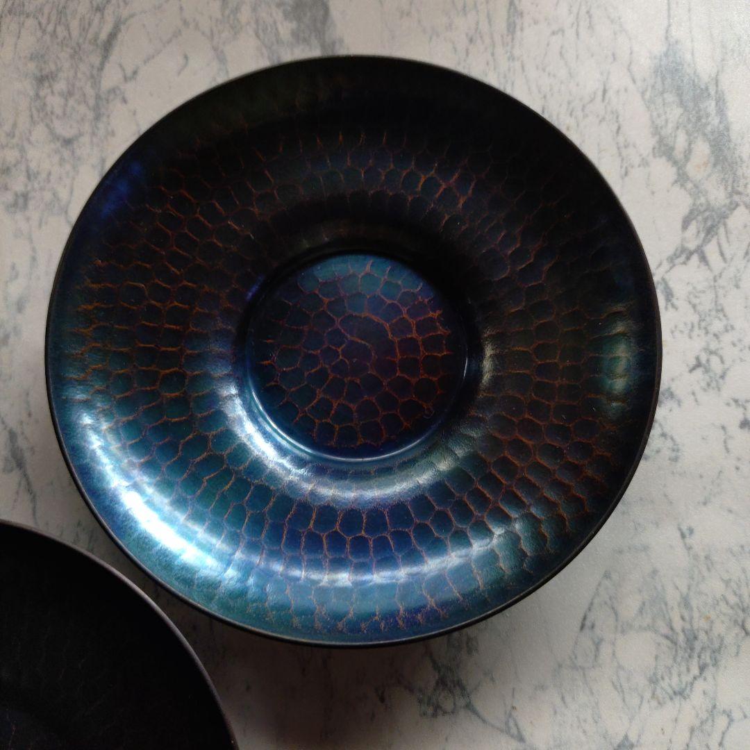 【玉川堂】鎚起銅器 無形文化財 紫金色鎚肌銅製托子 美術品 共箱付 未使用品