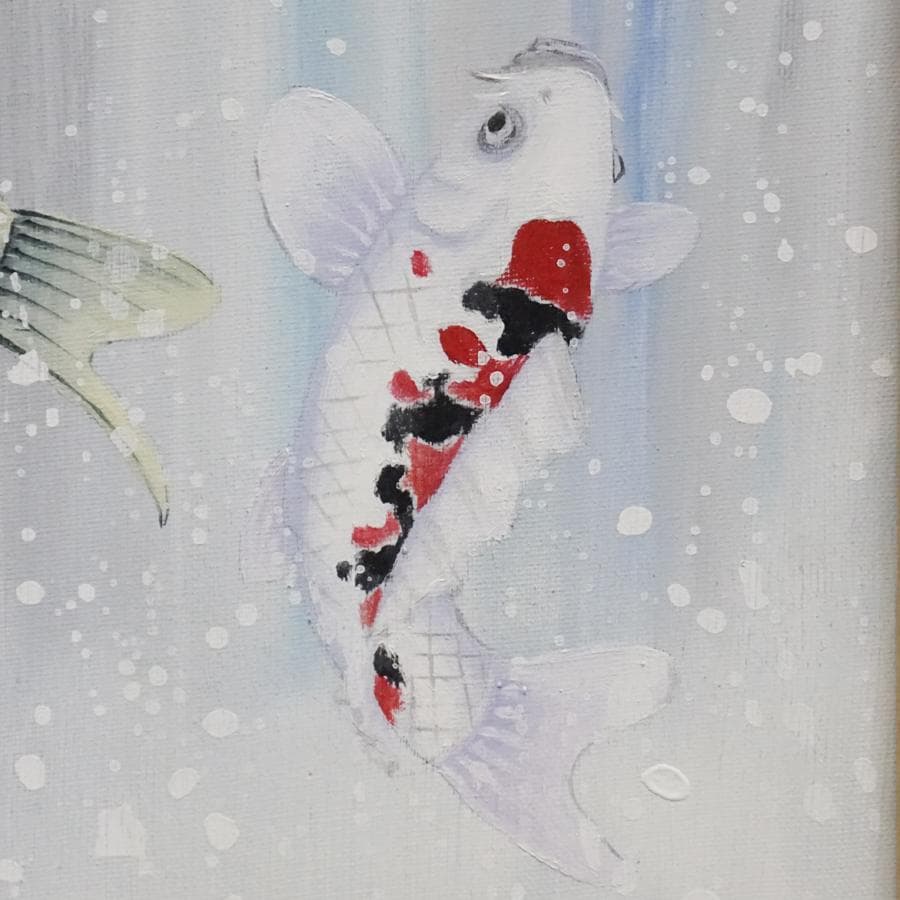 千賀節子『鯉』4号 油彩 油絵 絵画 肉筆 額装 美術品