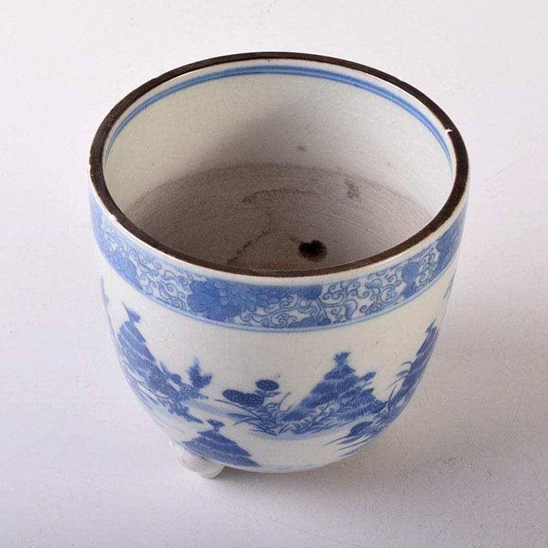 瀬戸焼　古瀬戸　染付秋草文　三つ足香炉　火入れ　V　R7933