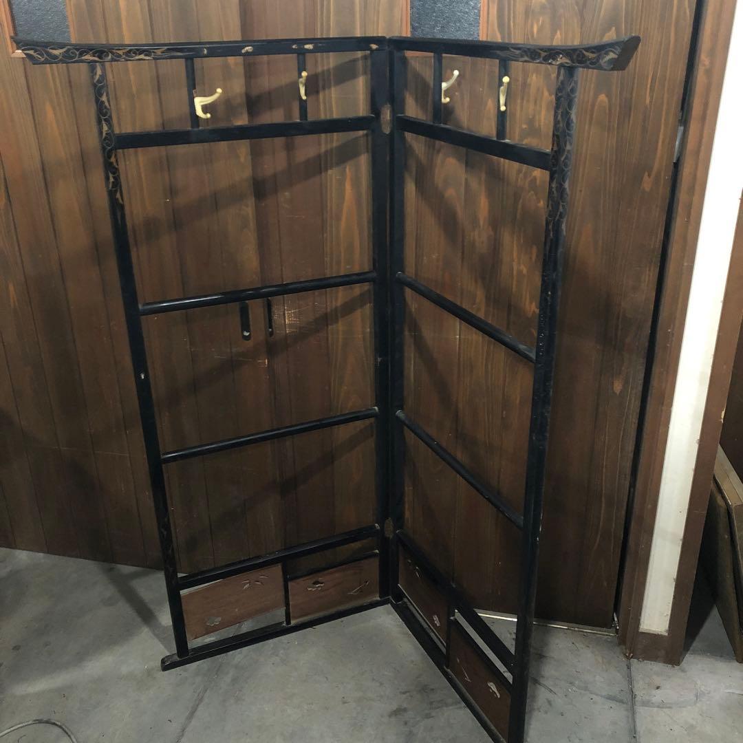 漆塗り衣桁 フック付きふ　衣紋掛　レトロ