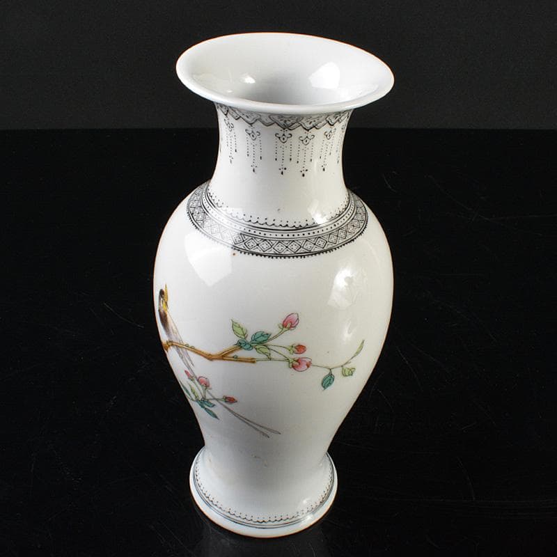 中国　中国景徳鎮製　粉彩漢詩花鳥文瓶　時代箱　M　R6295